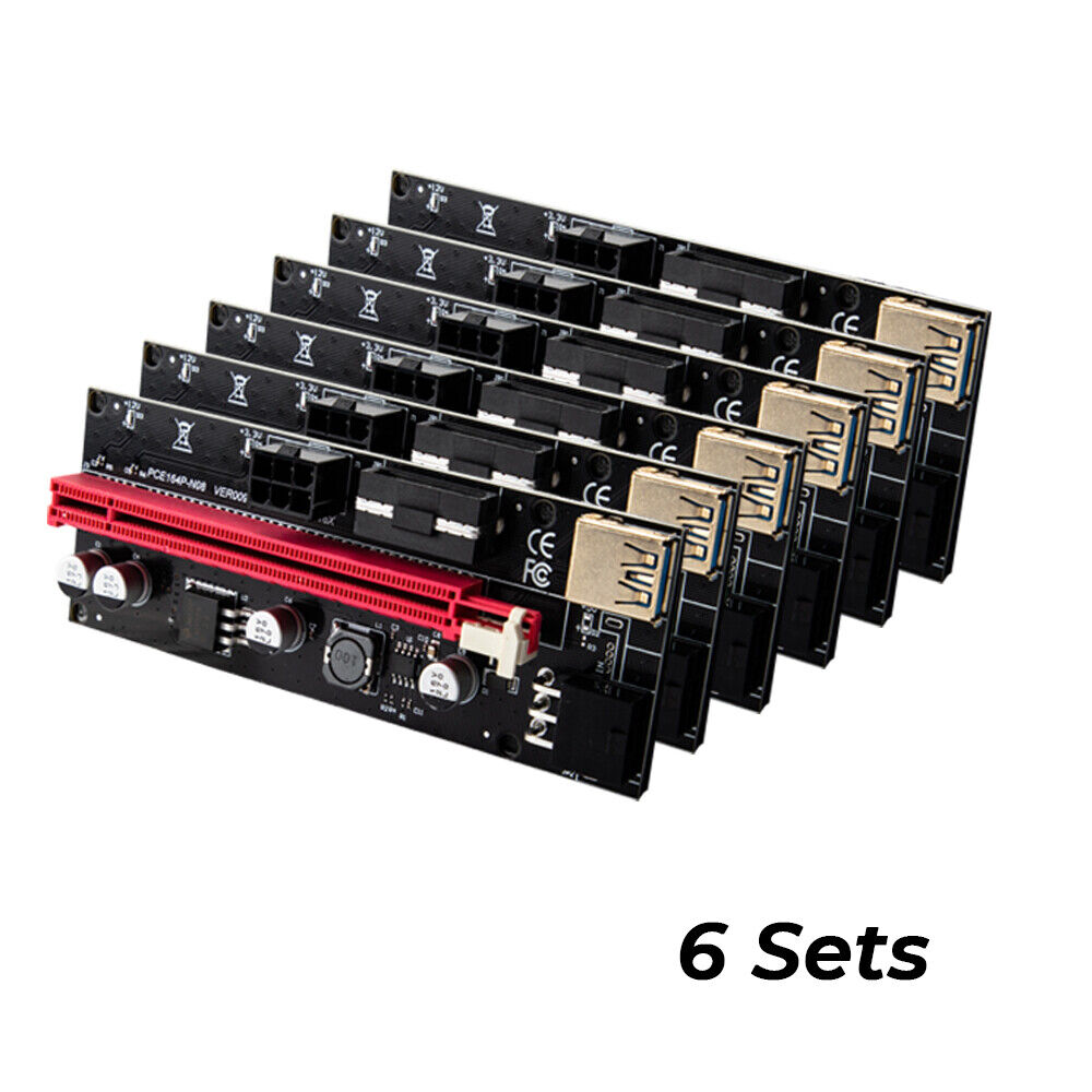 PCIe 1X-16X Riser Extender Kit for Aussie Crypto Miners Gold-Plated Zero Signal Loss 6-Pack Mining Rig with V985-PCIERISERCARD6