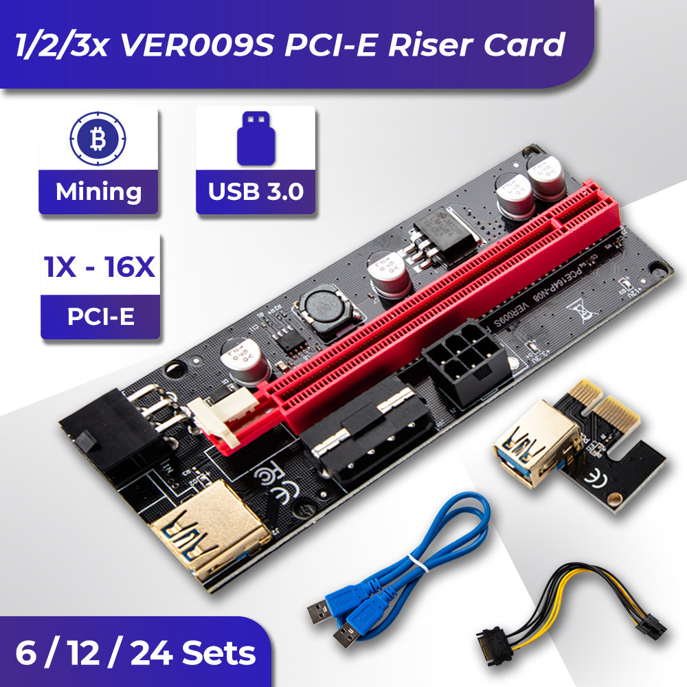 PCIe 1X-16X Riser Extender Kit for Aussie Crypto Miners Gold-Plated Zero Signal Loss 6-Pack Mining Rig with V985-PCIERISERCARD6