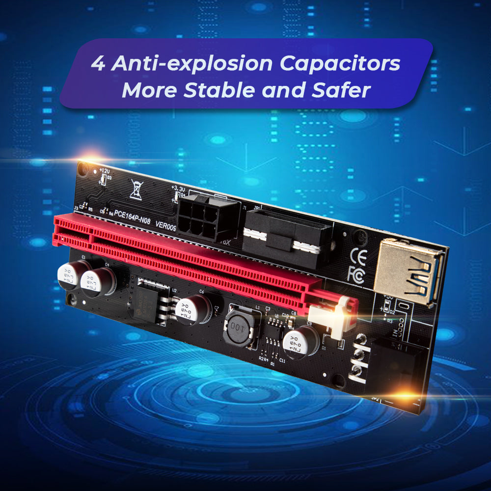 PCIe 1X-16X Riser Extender Kit for Aussie Crypto Miners Gold-Plated Zero Signal Loss 6-Pack Mining Rig with V985-PCIERISERCARD6