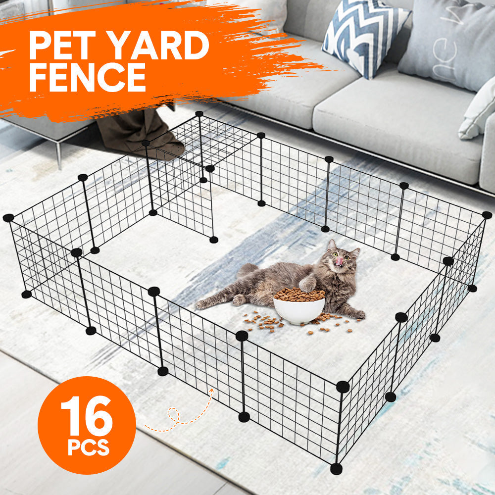 Pet Playpen Foldable Metal Pet Cage Enclosure Puppy Fence 16 Panels with Connection Clips for Small Animal V985-PETYARDFENCE