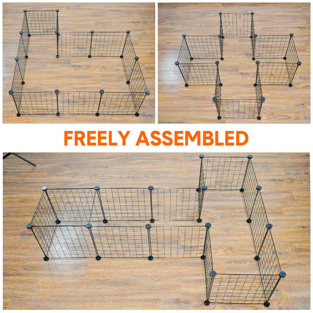Pet Playpen Foldable Metal Pet Cage Enclosure Puppy Fence 16 Panels with Connection Clips for Small Animal V985-PETYARDFENCE