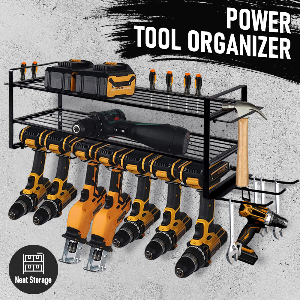 Power Tool Organizer Wall Mount 7 Drill Holder 3 Layer Heavy Duty Metal for Drill Plier Hammer Rack Suitable V985-POWERTOOLORGANIZER