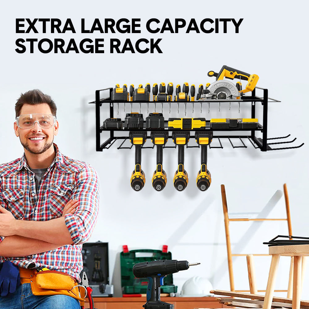 Power Tool Organizer Wall Mount 7 Drill Holder 3 Layer Heavy Duty Metal for Drill Plier Hammer Rack Suitable V985-POWERTOOLORGANIZER