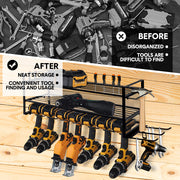 Power Tool Organizer Wall Mount 7 Drill Holder 3 Layer Heavy Duty Metal for Drill Plier Hammer Rack Suitable V985-POWERTOOLORGANIZER