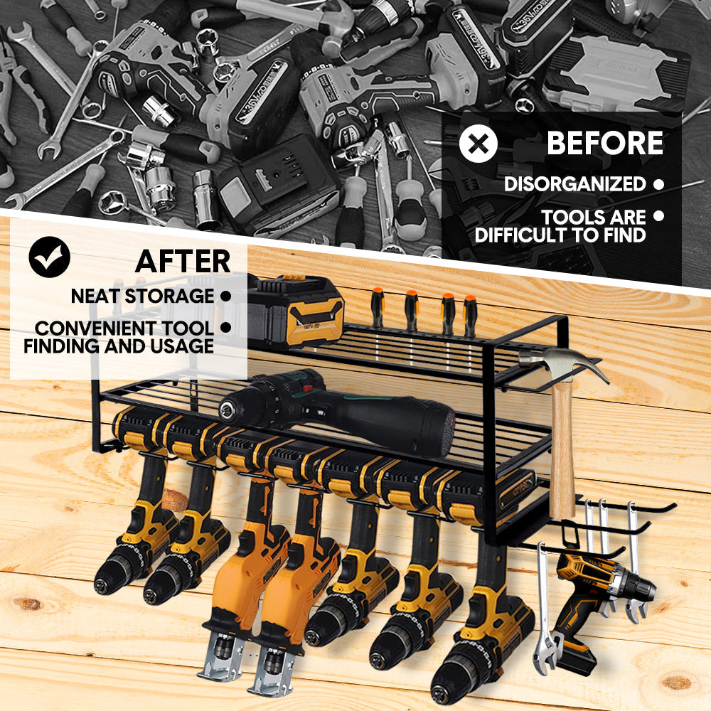 Power Tool Organizer Wall Mount 7 Drill Holder 3 Layer Heavy Duty Metal for Drill Plier Hammer Rack Suitable V985-POWERTOOLORGANIZER
