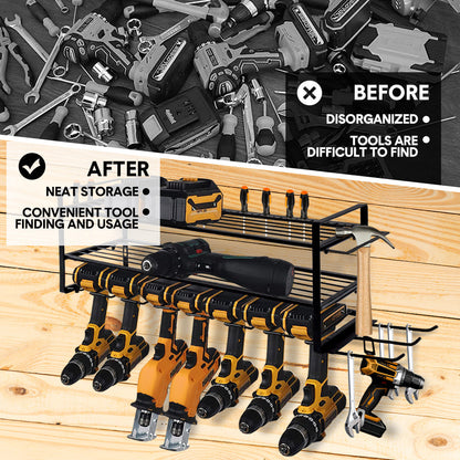 Power Tool Organizer Wall Mount 7 Drill Holder 3 Layer Heavy Duty Metal for Drill Plier Hammer Rack Suitable V985-POWERTOOLORGANIZER