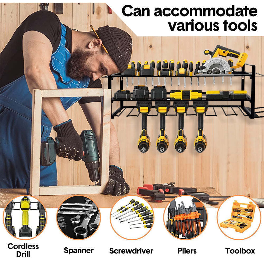 Power Tool Organizer Wall Mount 7 Drill Holder 3 Layer Heavy Duty Metal for Drill Plier Hammer Rack Suitable V985-POWERTOOLORGANIZER
