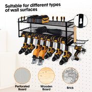 Power Tool Organizer Wall Mount 7 Drill Holder 3 Layer Heavy Duty Metal for Drill Plier Hammer Rack Suitable V985-POWERTOOLORGANIZER