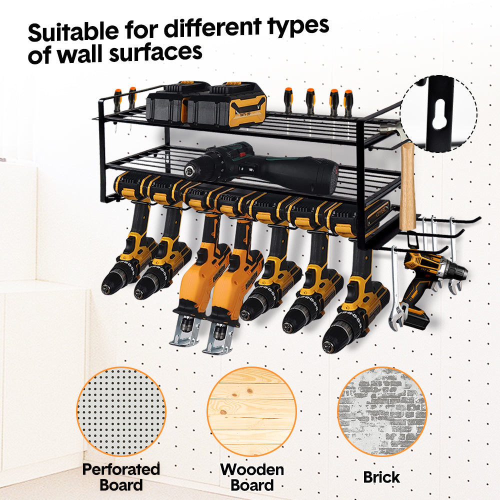 Power Tool Organizer Wall Mount 7 Drill Holder 3 Layer Heavy Duty Metal for Drill Plier Hammer Rack Suitable V985-POWERTOOLORGANIZER