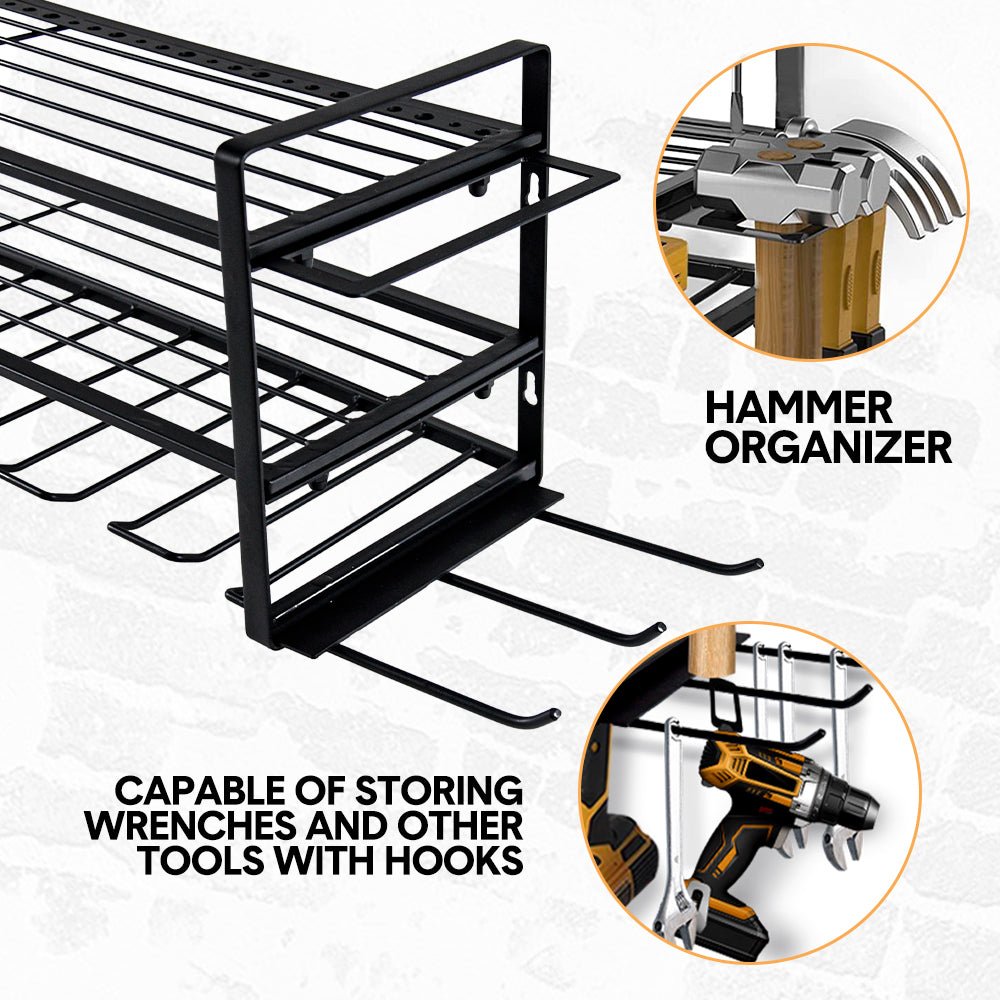 Power Tool Organizer Wall Mount 7 Drill Holder 3 Layer Heavy Duty Metal for Drill Plier Hammer Rack Suitable V985-POWERTOOLORGANIZER
