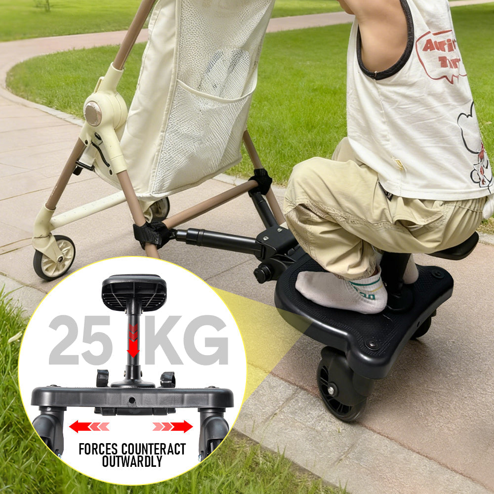 Universal Pram Board Seat and Stand Up Adjustable Buggy Board Pushchair with Bear Pattern Removable Seat Fits V985-PRAMBOARD