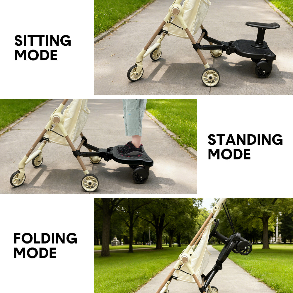 Universal Pram Board Seat and Stand Up Adjustable Buggy Board Pushchair with Bear Pattern Removable Seat Fits V985-PRAMBOARD