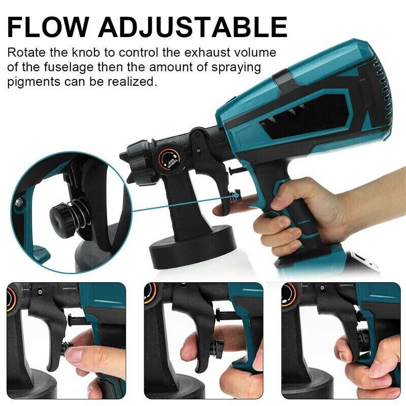 1400ml Cordless High Pressure Spray Gun Flow Adjustable Spray Gun Paint Sprayer Home Interior Exterior With 2 V985-PRESSURESPRAYGUN