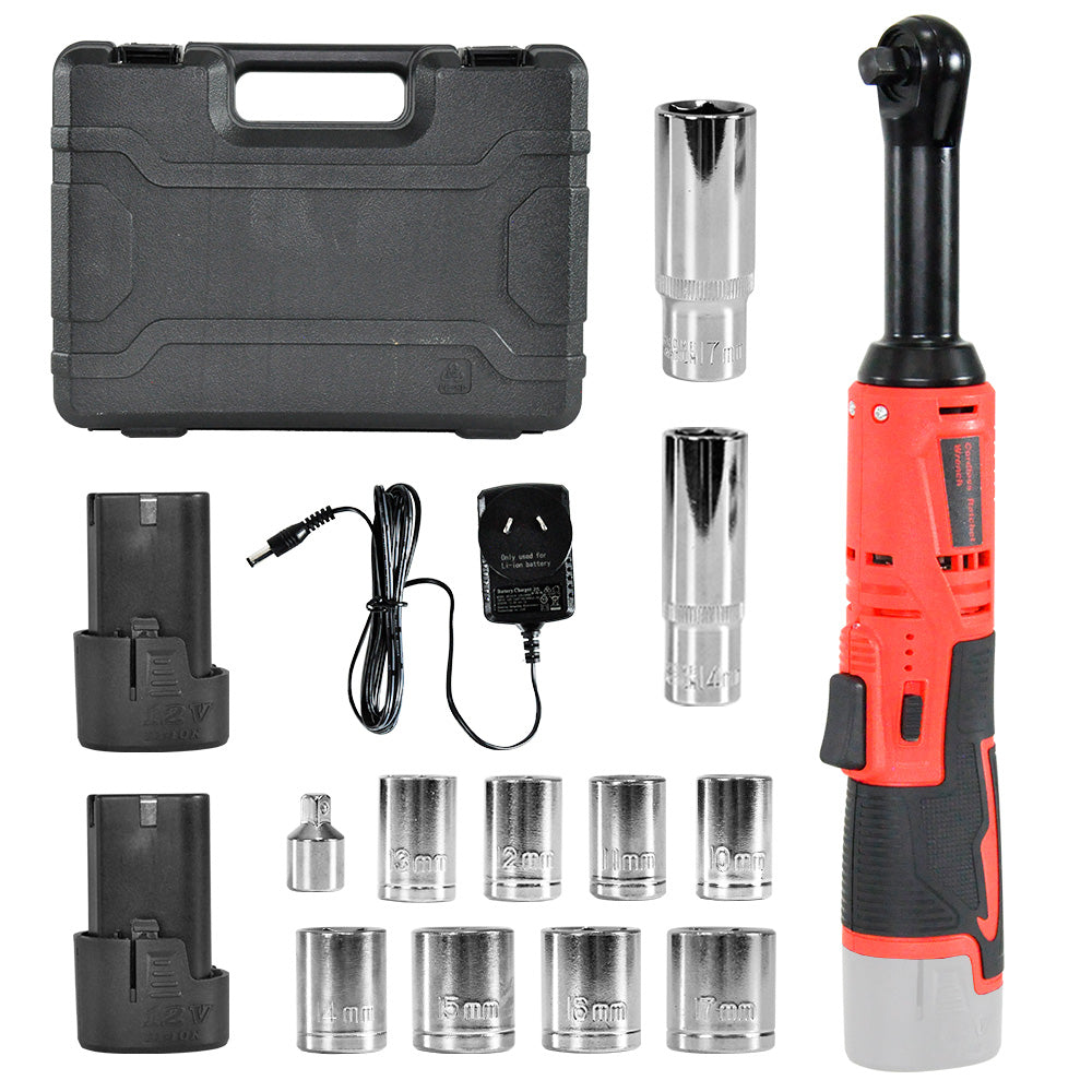 Cordless Electric Ratchet Wrench Set 12V Power Electric Ratchet Wrench 3/8inch 400 RPM Variable Speed with V985-RATCHETWRENCHES
