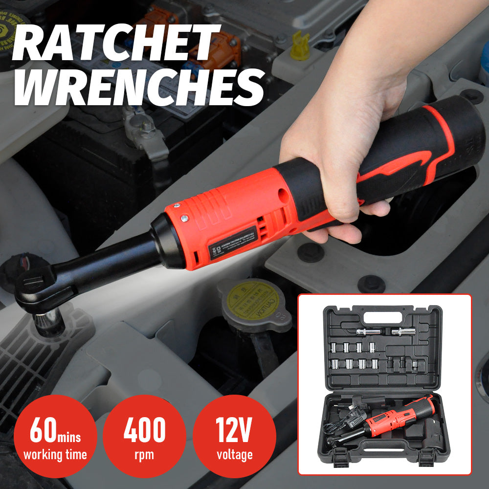 Cordless Electric Ratchet Wrench Set 12V Power Electric Ratchet Wrench 3/8inch 400 RPM Variable Speed with V985-RATCHETWRENCHES