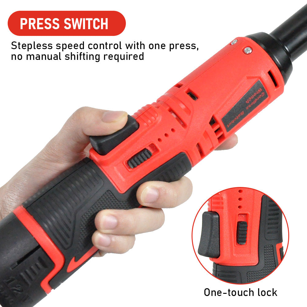 Cordless Electric Ratchet Wrench Set 12V Power Electric Ratchet Wrench 3/8inch 400 RPM Variable Speed with V985-RATCHETWRENCHES