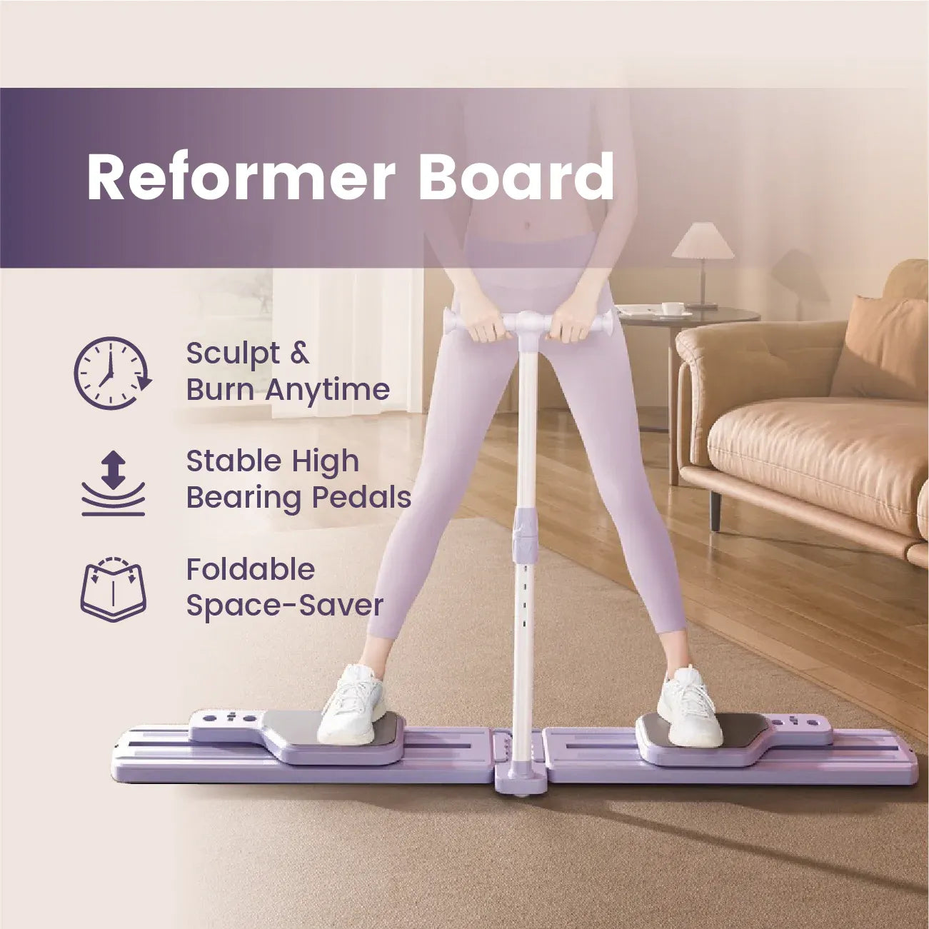 Multifunctional Pilates Reformer Board Foldable Leg Exercise Machine with Height Adjustable T-Handle Low Noise Home Fitness Equipment Strength Building