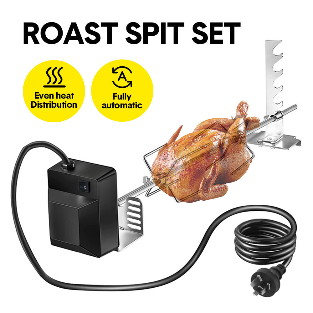Automatic BBQ Rotisserie Kit Electric Stanless Steel Roast Spit Set Adjustable with Motor AU Plug for V985-ROASTSPITSET