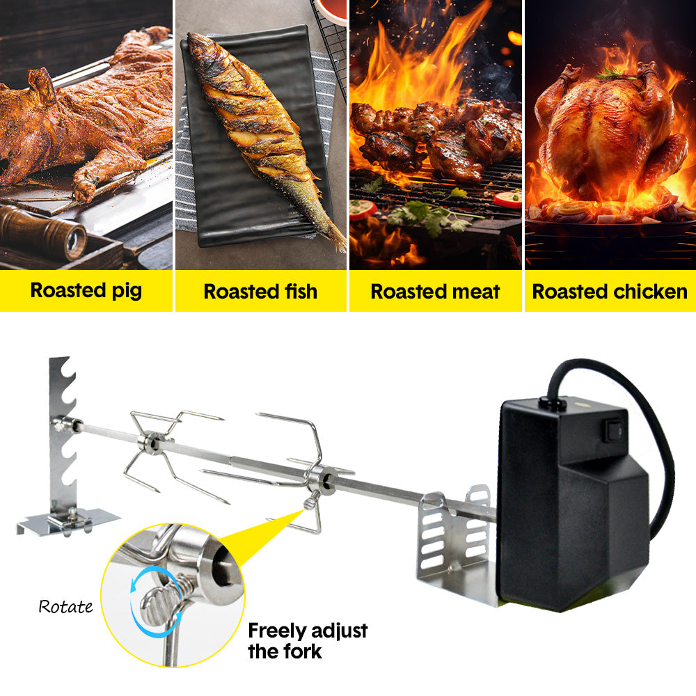 Automatic BBQ Rotisserie Kit Electric Stanless Steel Roast Spit Set Adjustable with Motor AU Plug for V985-ROASTSPITSET