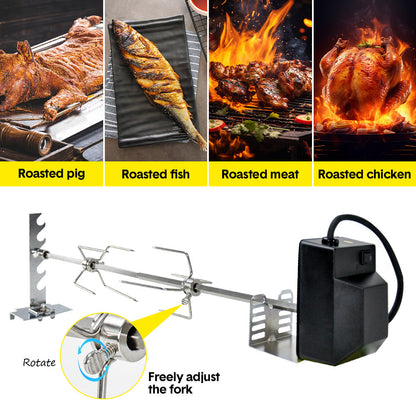 Automatic BBQ Rotisserie Kit Electric Stanless Steel Roast Spit Set Adjustable with Motor AU Plug for V985-ROASTSPITSET