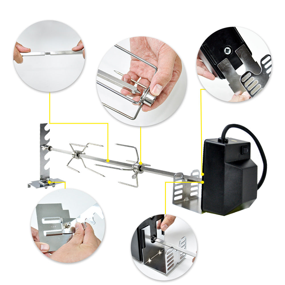 Automatic BBQ Rotisserie Kit Electric Stanless Steel Roast Spit Set Adjustable with Motor AU Plug for V985-ROASTSPITSET