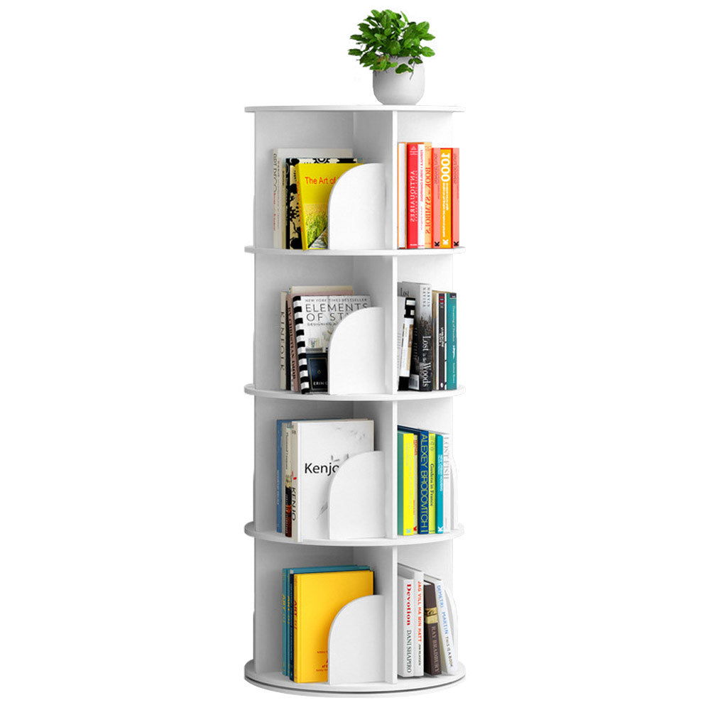 4 Tier Rotating Bookshelf PVC Freestanding Corner Rack Bookcase Multifunctional Spinning 360 Storage Shelf V985-ROTATINGBOOKSHELF
