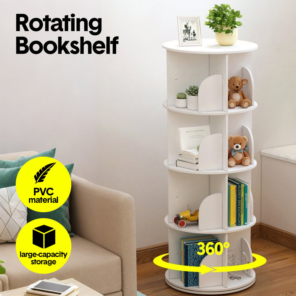 4 Tier Rotating Bookshelf PVC Freestanding Corner Rack Bookcase Multifunctional Spinning 360 Storage Shelf V985-ROTATINGBOOKSHELF