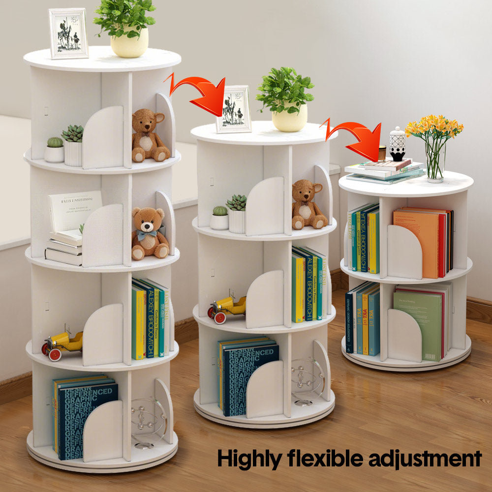4 Tier Rotating Bookshelf PVC Freestanding Corner Rack Bookcase Multifunctional Spinning 360 Storage Shelf V985-ROTATINGBOOKSHELF