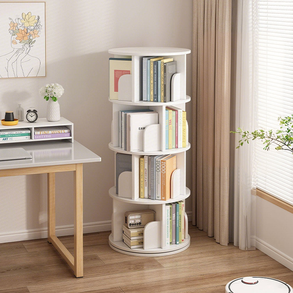 4 Tier Rotating Bookshelf PVC Freestanding Corner Rack Bookcase Multifunctional Spinning 360 Storage Shelf V985-ROTATINGBOOKSHELF