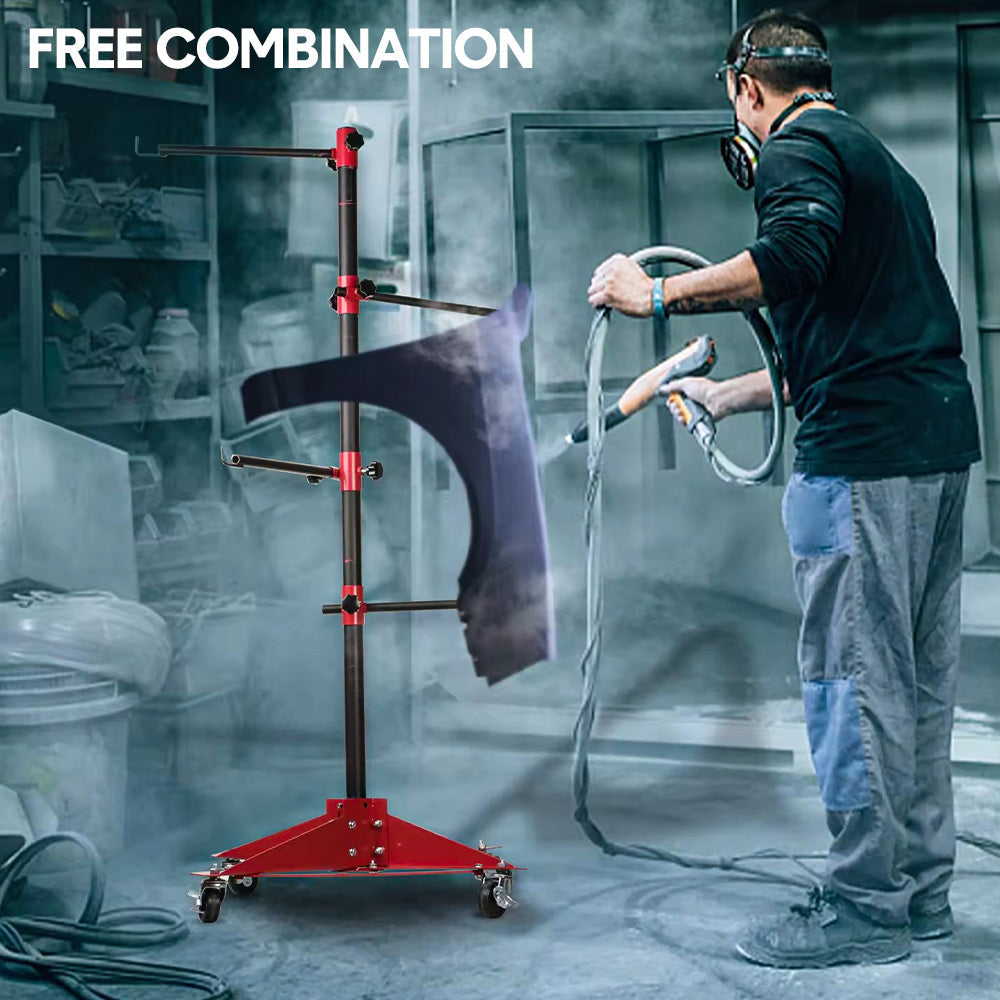 Universal Auto Paint Stand Panel Tree Paint Rotating Stand Center Post Hang Paint Spray with 4 Wheels and 6 V985-ROTATINGPAINTSTAND