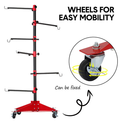 Universal Auto Paint Stand Panel Tree Paint Rotating Stand Center Post Hang Paint Spray with 4 Wheels and 6 V985-ROTATINGPAINTSTAND