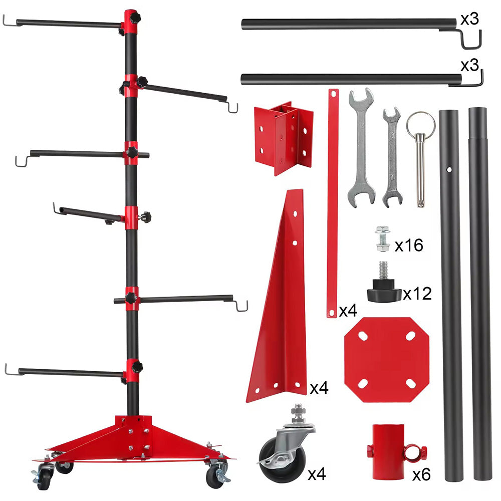 Universal Auto Paint Stand Panel Tree Paint Rotating Stand Center Post Hang Paint Spray with 4 Wheels and 6 V985-ROTATINGPAINTSTAND
