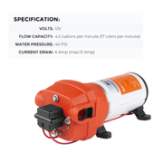 SEAFLO 12V Water Pump Pressure Diaphragm Self Priming Pump 4.5Gallons Per Min 17LPM 40PSI Water Booster for V985-SEAFLOPUMP17LPM