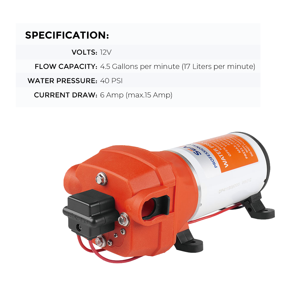 SEAFLO 12V Water Pump Pressure Diaphragm Self Priming Pump 4.5Gallons Per Min 17LPM 40PSI Water Booster for V985-SEAFLOPUMP17LPM
