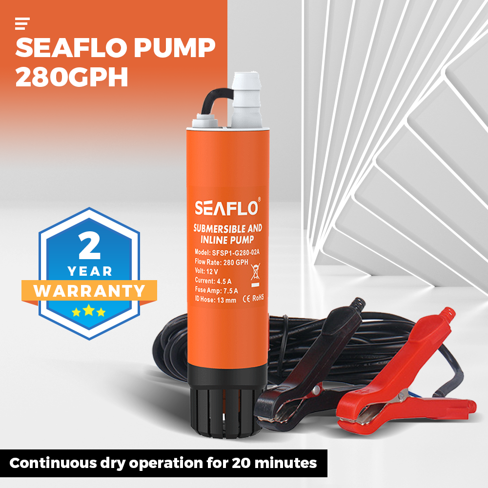SEAFLO Submersible Inline Pump 12V 280GPH Transfer Pump Water Resistant High Pressure Washing Water Diesel V985-SEAFLOPUMP280GPH