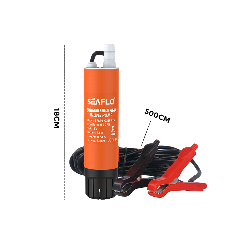 SEAFLO Submersible Inline Pump 12V 280GPH Transfer Pump Water Resistant High Pressure Washing Water Diesel V985-SEAFLOPUMP280GPH