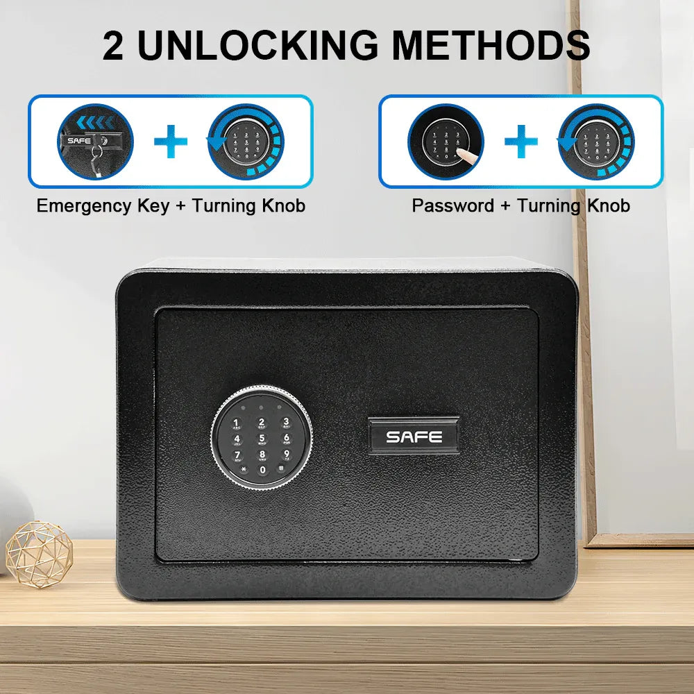 All Steel Safety Box Wall Mountable Fireproof Mini Safe Box Keypad and Key Dual Unlock Methods with Removable Shelf for Home Office Hotel Money Safe
