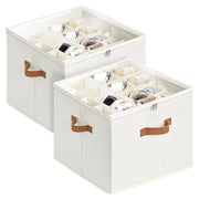 2 Pack Shoe Organizer Zipper Clear Lid Fabric Shoe Storage Box Space Saving Beige Shoe Holder for Closet and V985-SHOEORGANIZER