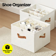 2 Pack Shoe Organizer Zipper Clear Lid Fabric Shoe Storage Box Space Saving Beige Shoe Holder for Closet and V985-SHOEORGANIZER