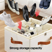 2 Pack Shoe Organizer Zipper Clear Lid Fabric Shoe Storage Box Space Saving Beige Shoe Holder for Closet and V985-SHOEORGANIZER