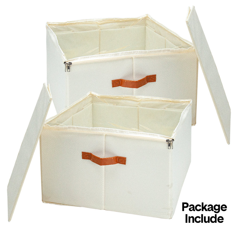 2 Pack Shoe Organizer Zipper Clear Lid Fabric Shoe Storage Box Space Saving Beige Shoe Holder for Closet and V985-SHOEORGANIZER