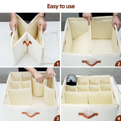 2 Pack Shoe Organizer Zipper Clear Lid Fabric Shoe Storage Box Space Saving Beige Shoe Holder for Closet and V985-SHOEORGANIZER