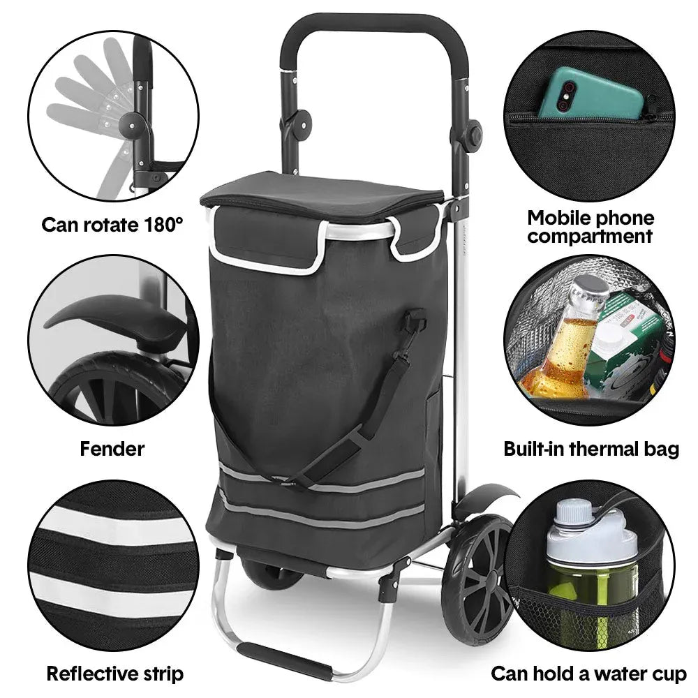 Foldable Shopping Trolley Cart Multifunctional Large Capacity Hand Carry Bag Aluminium Frame with Removable V985-SHOPPINGTROLLEY