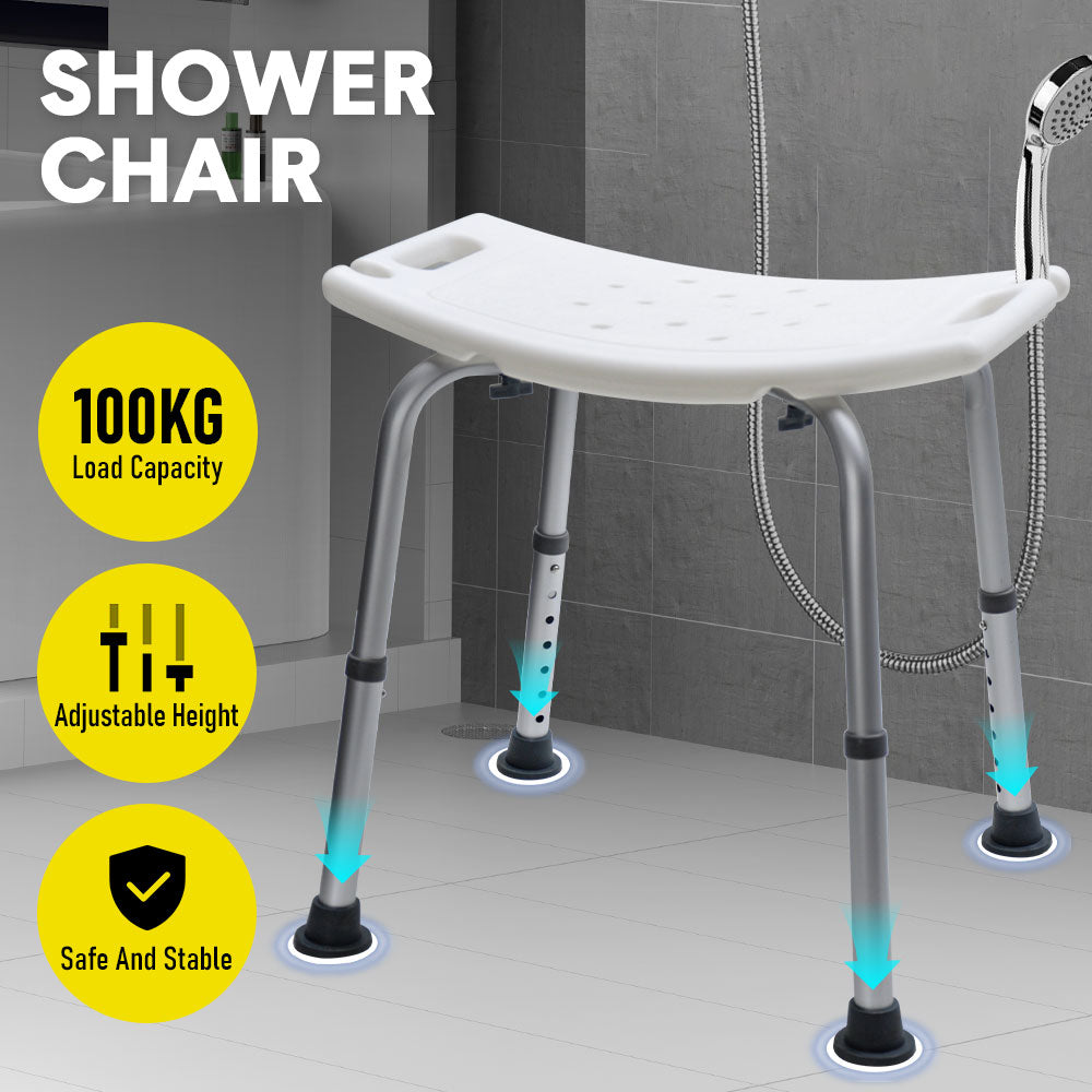 Shower Chair Stable Non-Slip Bath Seat 37-52cm Height Adjustable with Shower Holder and Armrest for Elderly V985-SHOWERCHAIR