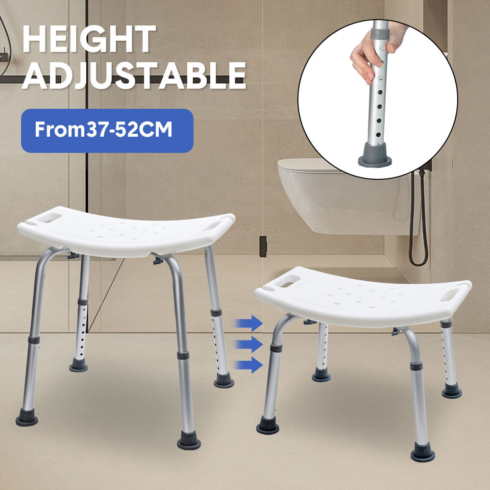 Shower Chair Stable Non-Slip Bath Seat 37-52cm Height Adjustable with Shower Holder and Armrest for Elderly V985-SHOWERCHAIR
