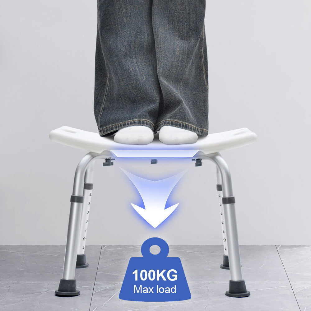 Shower Chair Stable Non-Slip Bath Seat 37-52cm Height Adjustable with Shower Holder and Armrest for Elderly V985-SHOWERCHAIR