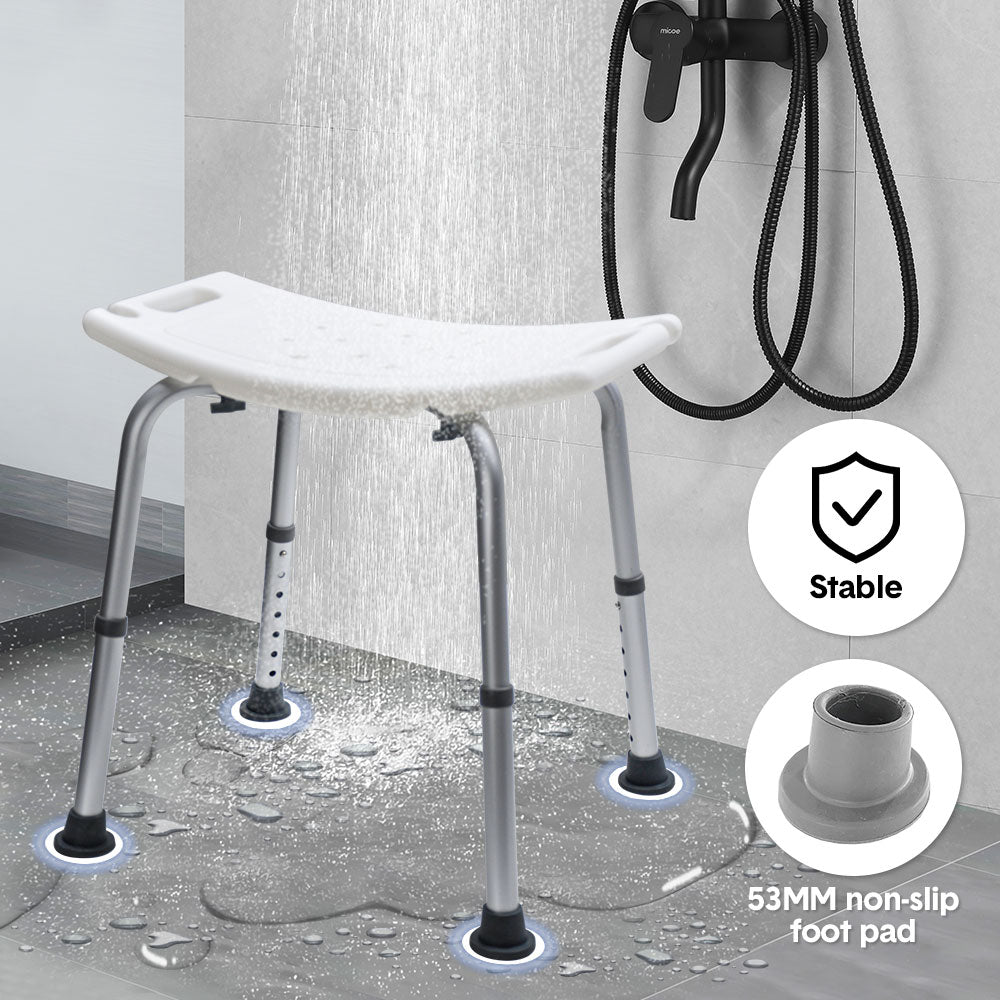 Shower Chair Stable Non-Slip Bath Seat 37-52cm Height Adjustable with Shower Holder and Armrest for Elderly V985-SHOWERCHAIR