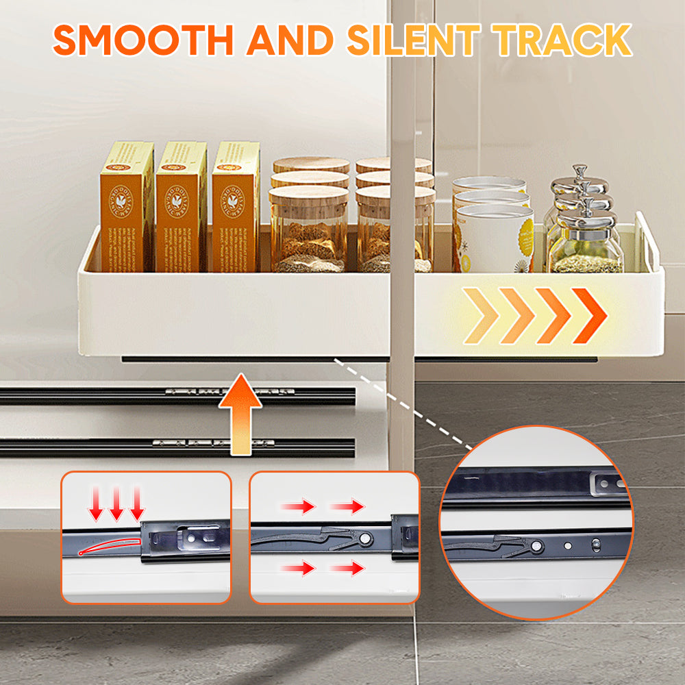2 Pack Sliding Out Drawer Pull Out Storage Cabinet Under Sink Organiser with Adhesive Nano Film for Kitchen V985-SLIDINGDRAWER