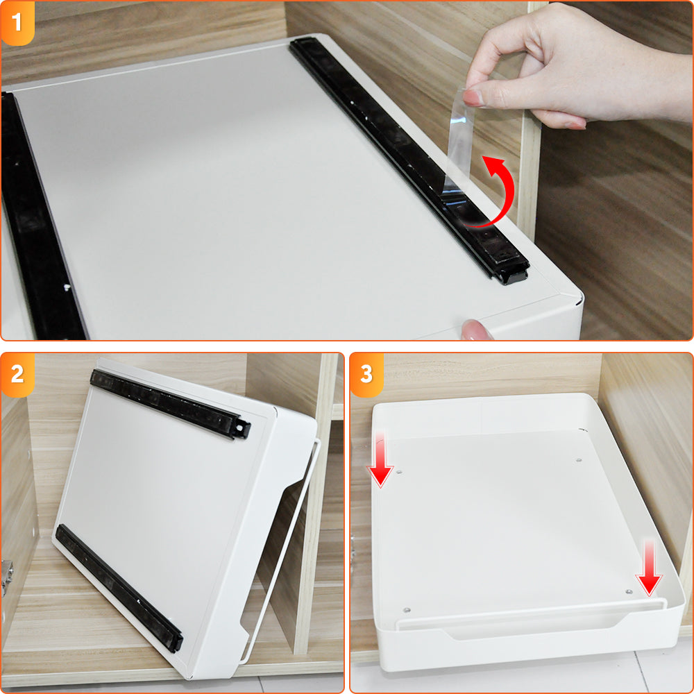 2 Pack Sliding Out Drawer Pull Out Storage Cabinet Under Sink Organiser with Adhesive Nano Film for Kitchen V985-SLIDINGDRAWER