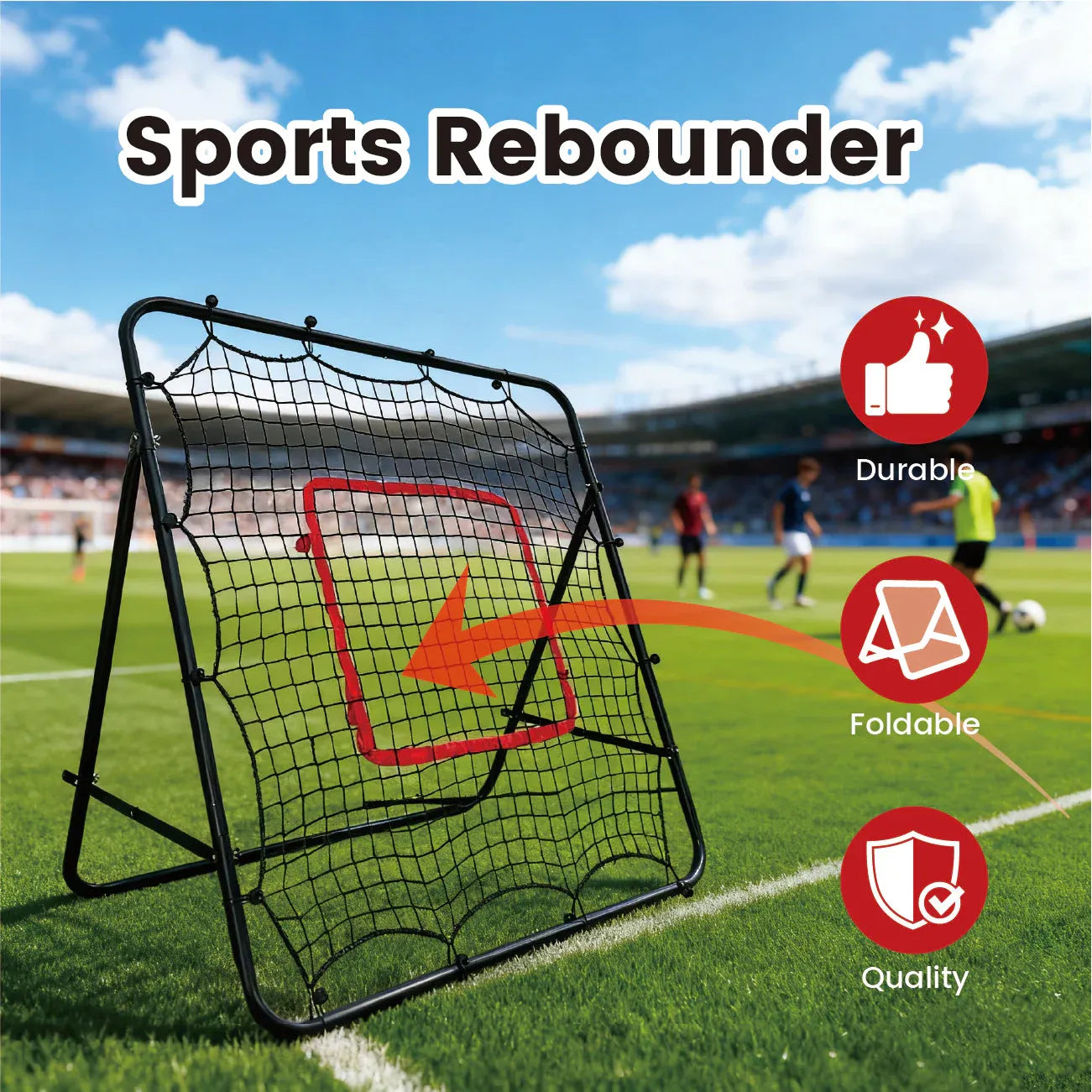 1m Football Rebounder Net Soccer Training Kickback Target Bounce Wall Detachable Metal Frame and PE Net For V985-SPORTSREBOUNDER